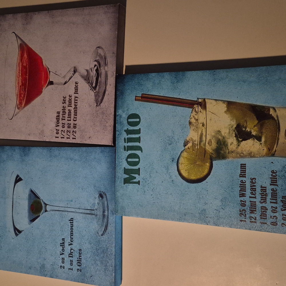 Cocktail Recipe Wall Art Set Frameless Prints 11 X 14